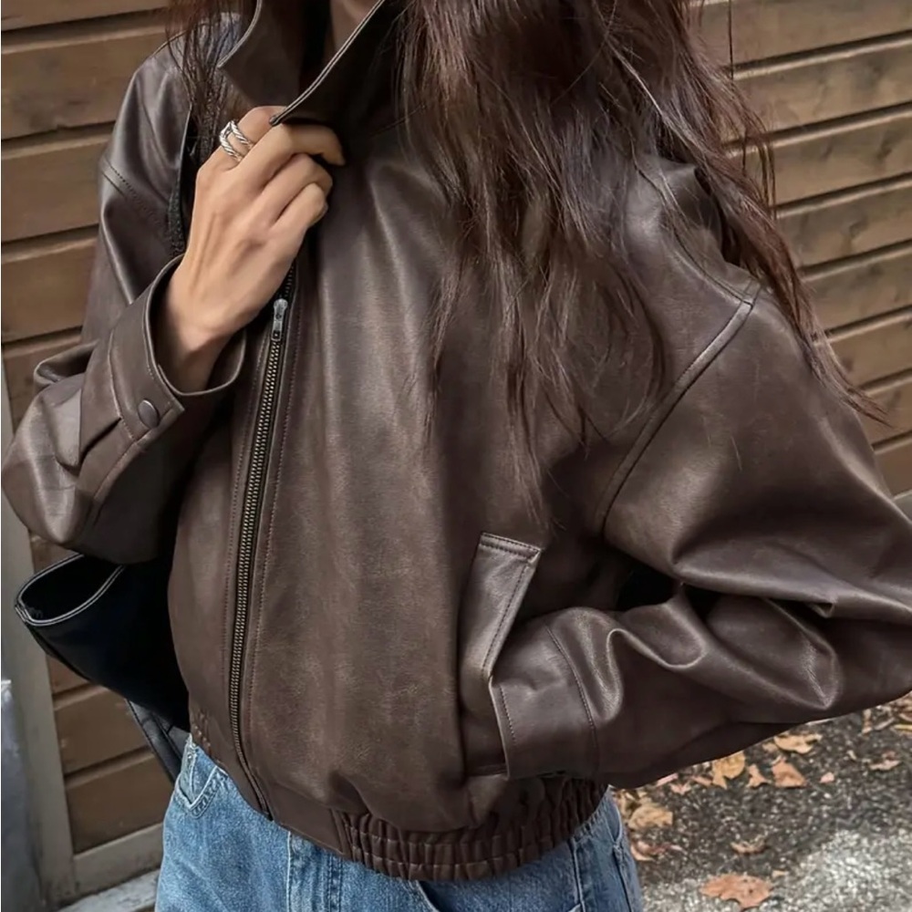 New Brown Leather looking bomber Jacket